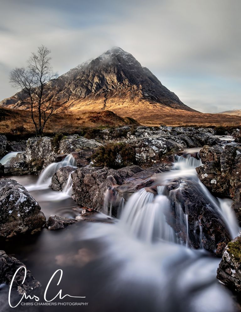 Famous Glencoe Waterfalls and mountains. Photographed on a landscape photography workshop to Glencoe and the Scottish Highlands. 